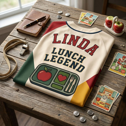 Personalized Lunch Legend Baseball Jersey - Custom Name School Cafeteria Gift for Lunch Ladies - Retro Athletic V-Neck