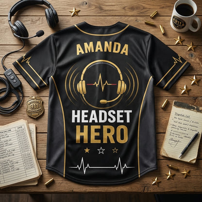Personalized 911 Dispatcher Baseball Jersey - Custom Calm Voice In The Chaos Headset Hero Shirt