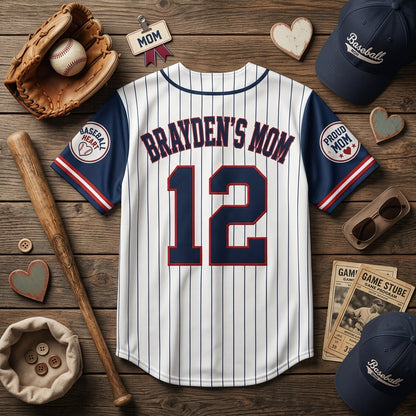Personalized Baseball Mom Jersey Custom Name and Number - Game Day Crew Navy Blue Pinstripe Team Shirt