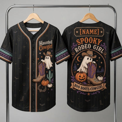 Personalized Haunted Cowgirl Baseball Jersey - Spooky Rodeo Girl Halloween Gift with Custom Name