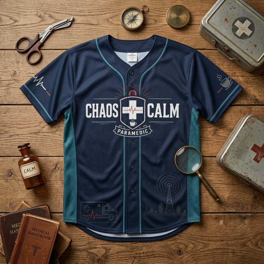 Personalized Paramedic Baseball Jersey - Custom Name and Number Chaos to Calm EMS First Responder Gift product view 4