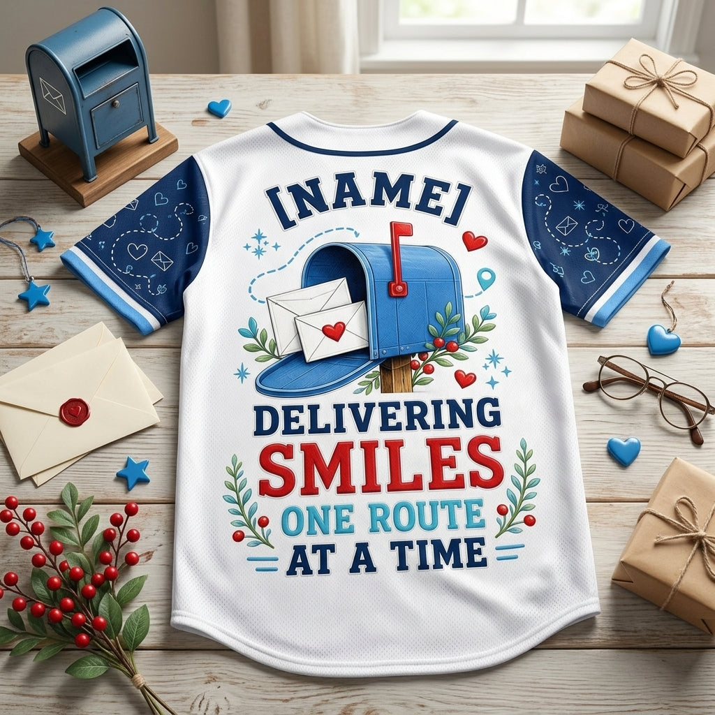 Personalized Mailbox Hero Baseball Jersey - Custom Name Postal Worker Gift - Delivering Smiles Mail Carrier Shirt - baseball jersey product view 5