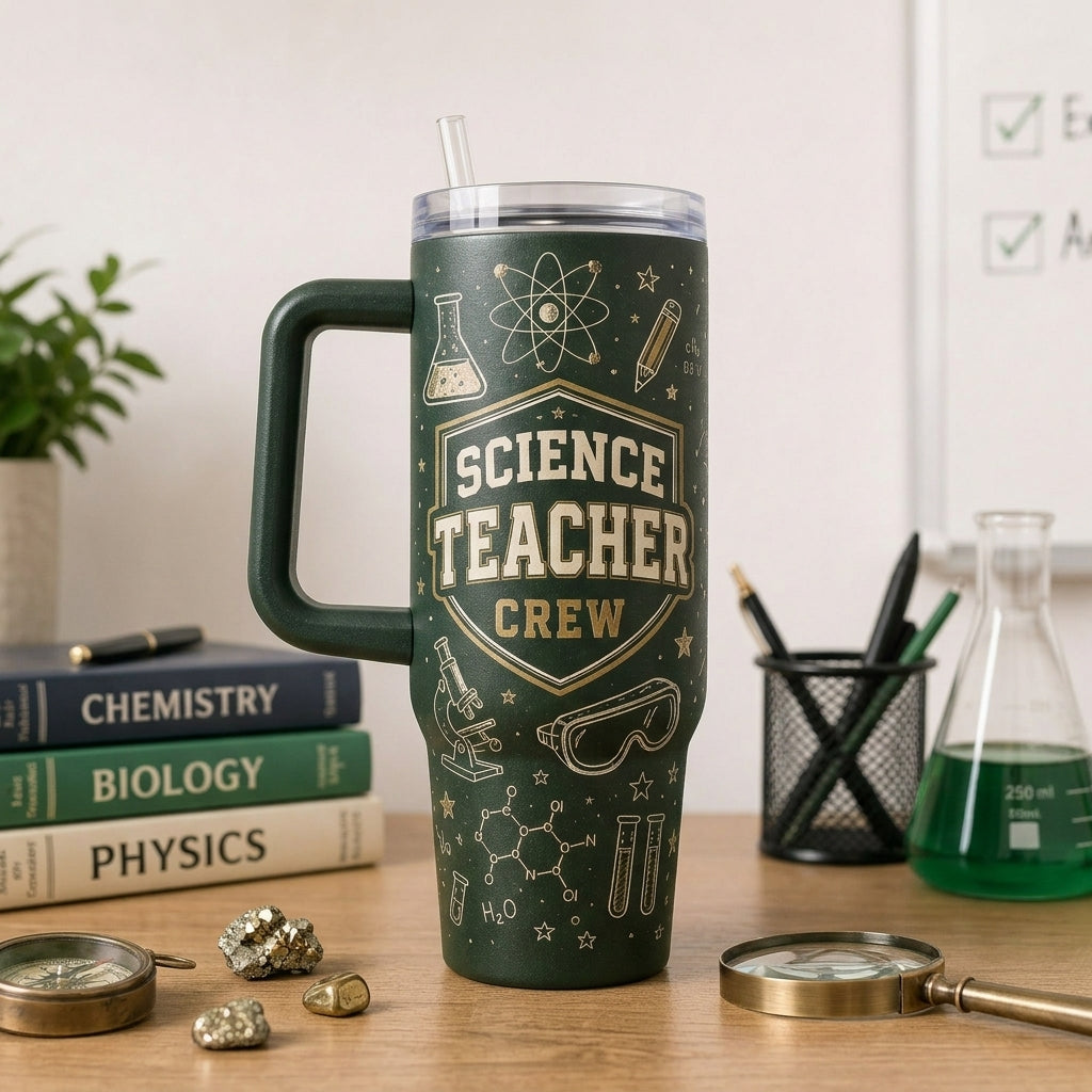 Personalized Science Teacher Crew 40oz Tumbler with Handle - Custom Name Curiosity Club Gift