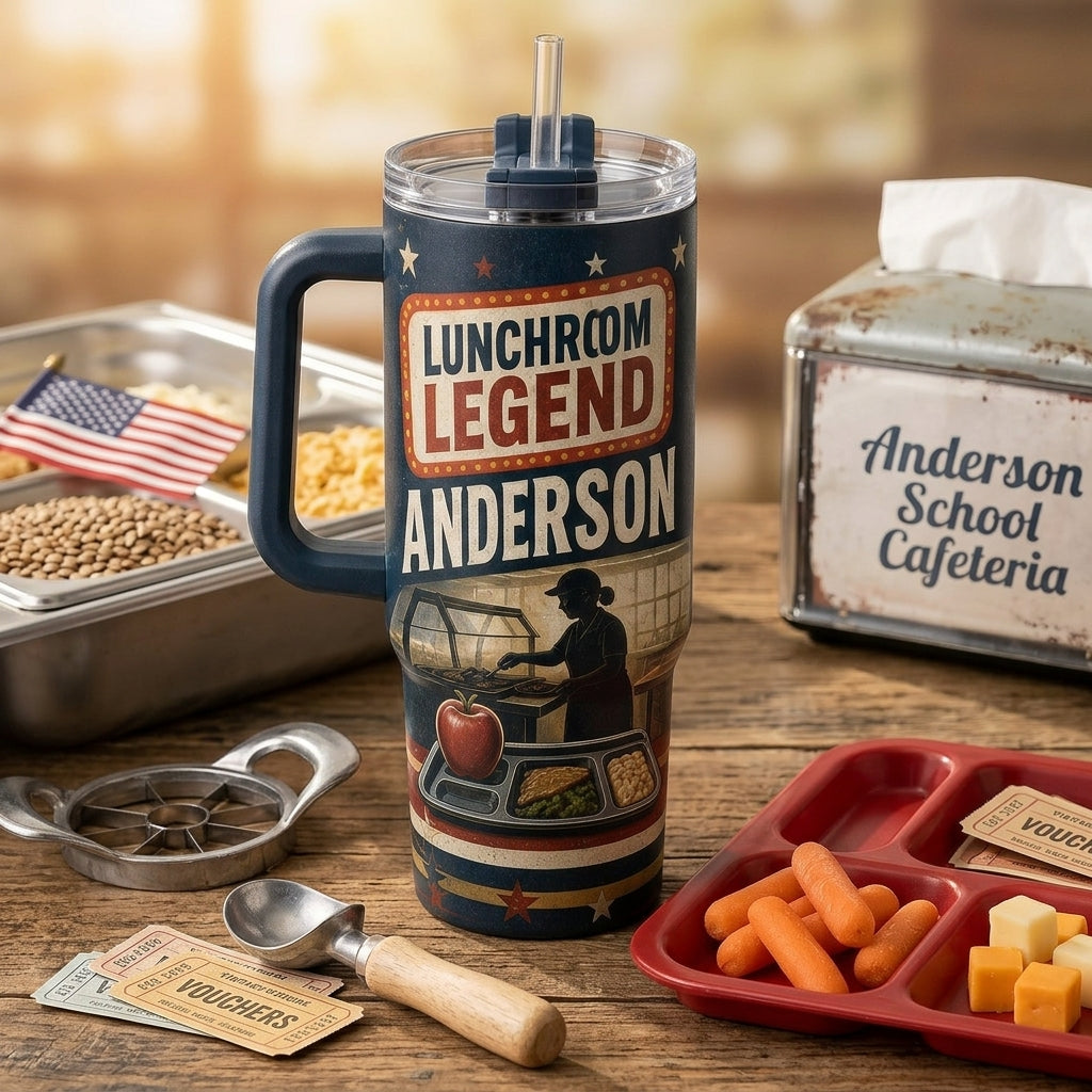 Personalized Lunchroom Legend 40oz Tumbler with Handle - Custom Cafeteria Worker Gift