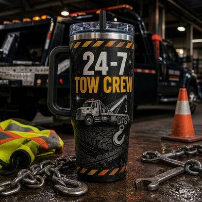 Personalized 40oz Tumbler with Handle - Tow Crew Roadside Hero Custom Name Gift for Tow Truck Drivers