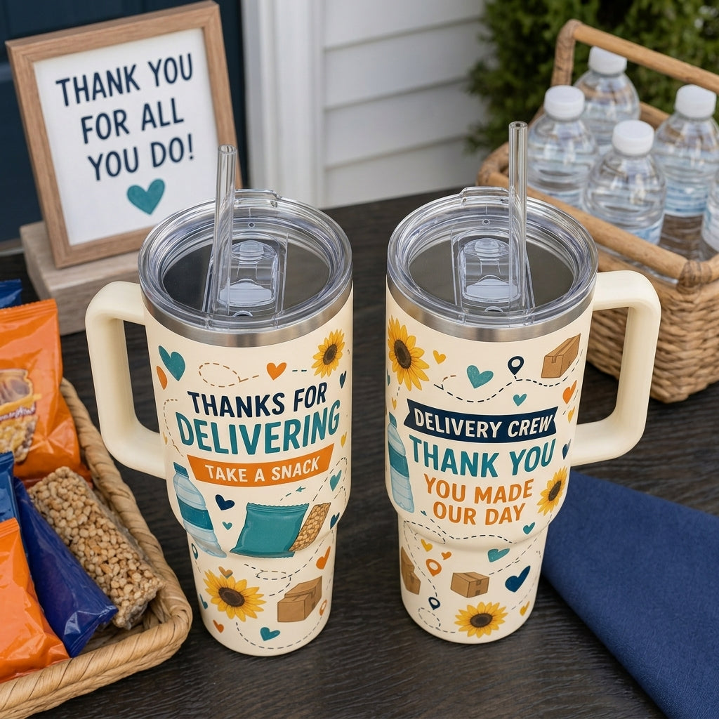 Personalized Delivery Crew Appreciation 40oz Tumbler with Handle - Custom Thank You Gift for Mail Carrier