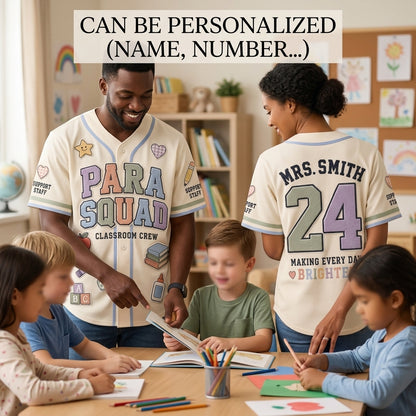 Personalized Para Squad Baseball Jersey - Custom Name & Number Teacher Classroom Crew Shirt - School Support Staff Gift