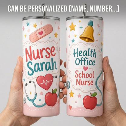 Personalized School Nurse 40oz Tumbler with Handle - Custom Name Health Office Gift