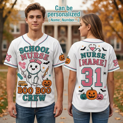 Personalized School Nurse Halloween Baseball Jersey - Custom Boo Boo Crew Ghost Medical Outfit Gift product view 2