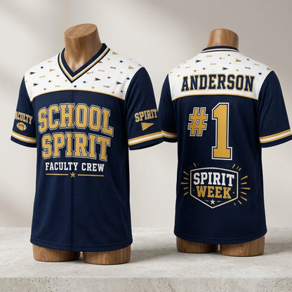 Personalized School Spirit Faculty Crew Football Jersey - Custom Name & Number Mesh Sportswear