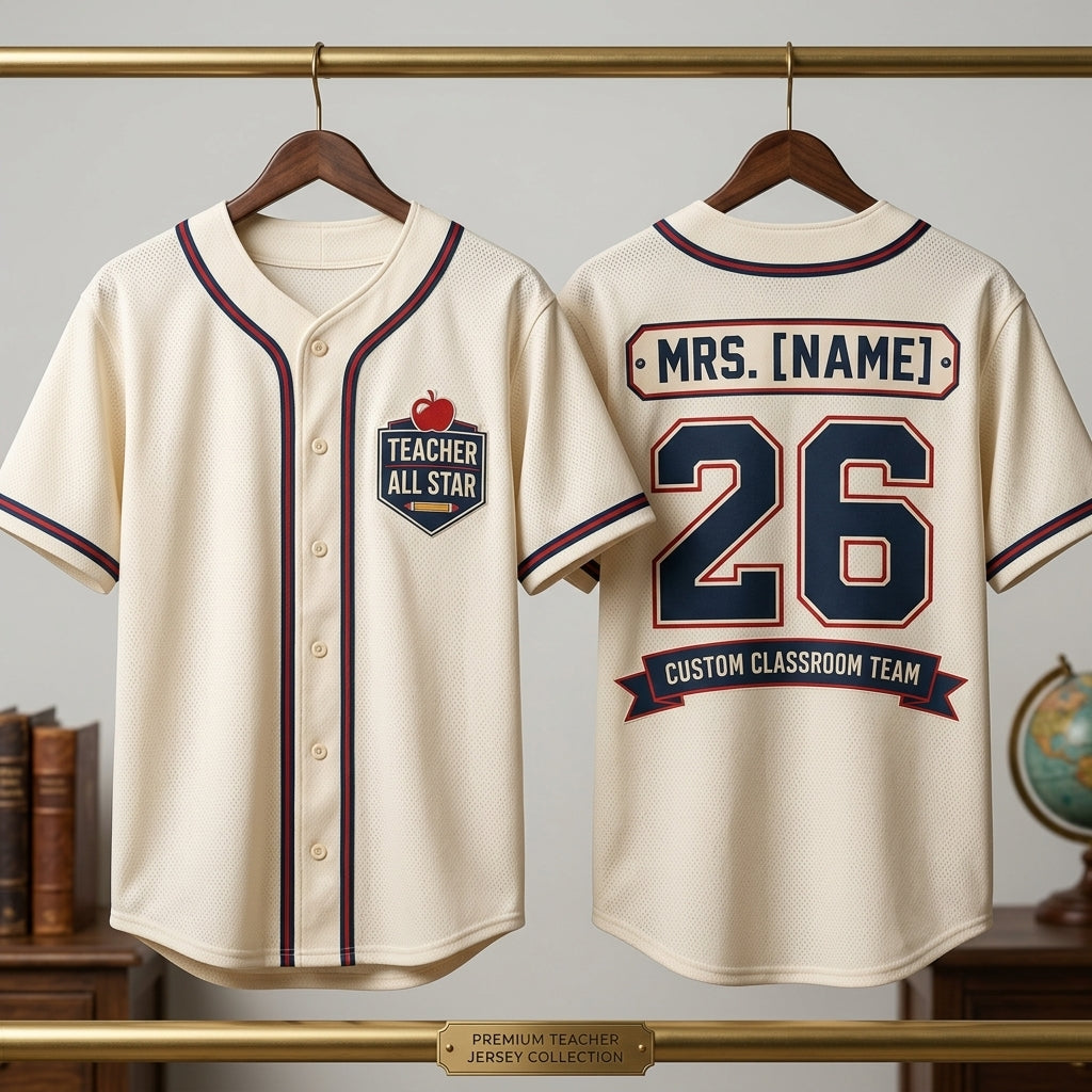 Personalized Teacher All Star Baseball Jersey - Custom Name and Number Classroom Team Spirit Shirt