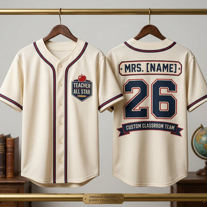 Personalized Teacher All Star Baseball Jersey - Custom Name and Number Classroom Team Spirit Shirt