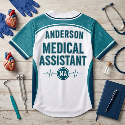 Personalized Medical Assistant Baseball Jersey - Custom Name Clinic Crew Healthcare Uniform Gift - baseball jersey product view 5