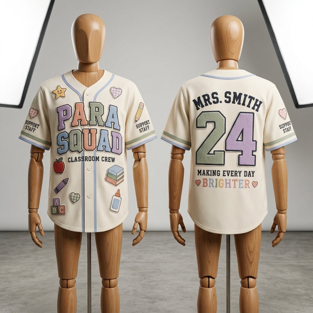 Personalized Para Squad Baseball Jersey Custom Teacher Name Classroom Crew Shirt Mrs Smith