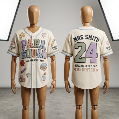 Personalized Para Squad Baseball Jersey Custom Teacher Name Classroom Crew Shirt Mrs Smith