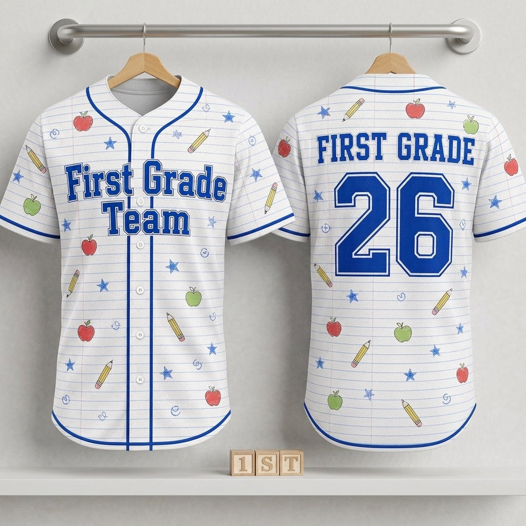Personalized First Grade Team Baseball Jersey - Custom Teacher School Spirit Uniform for 1st Grade Squad