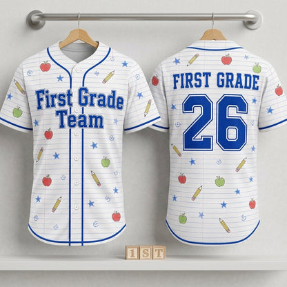 Personalized First Grade Team Baseball Jersey - Custom Teacher School Spirit Uniform for 1st Grade Squad