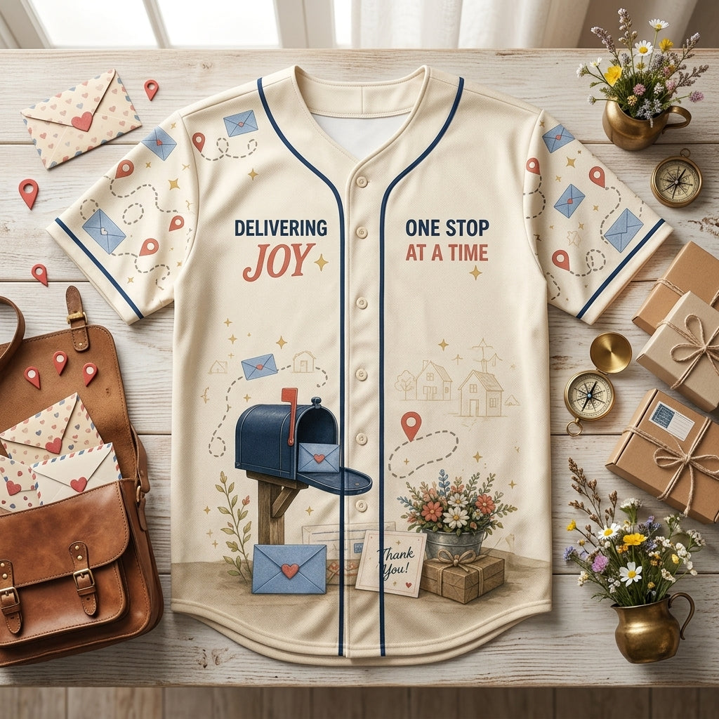 Personalized Mail Route MVP Baseball Jersey - Custom Name Postal Worker Gift, Delivering Joy All-Over Print Jersey