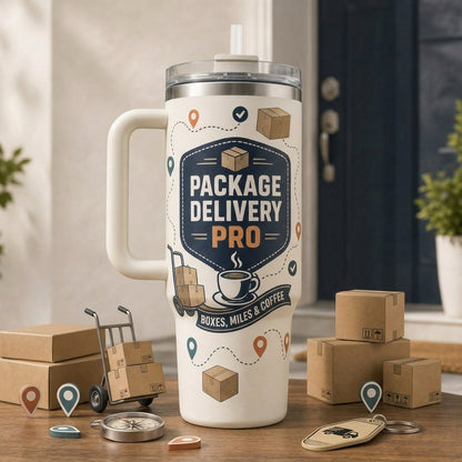 Personalized Package Delivery Pro 40oz Tumbler with Handle - Custom Name Gift for Mail Carriers
