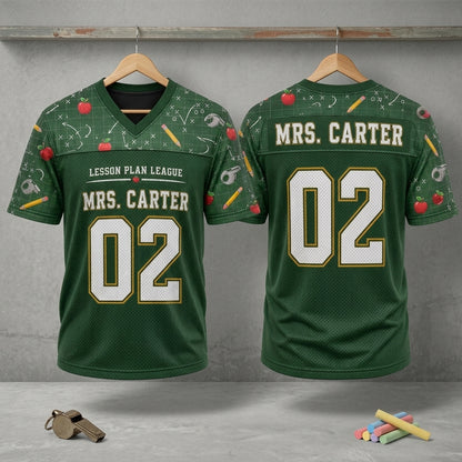Personalized Teacher Mesh Football Jersey - Custom Name & Number Lesson Plan League Green Athletic Shirt