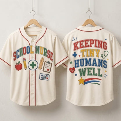 Personalized School Nurse Baseball Jersey - Keeping Tiny Humans Well Athletic Shirt - Health Hero Gift
