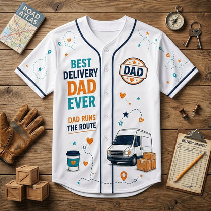 Personalized Delivery Driver Dad Baseball Jersey - Custom Name Route Hero Best Delivery Dad Ever Shirt
