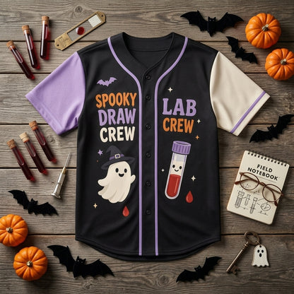 Personalized Spooky Draw Crew Halloween Baseball Jersey - Custom Lab Crew Phlebotomist Gift