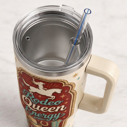 Personalized Rodeo Queen Energy 40oz Tumbler with Handle, Custom Name Western Cowgirl Gift