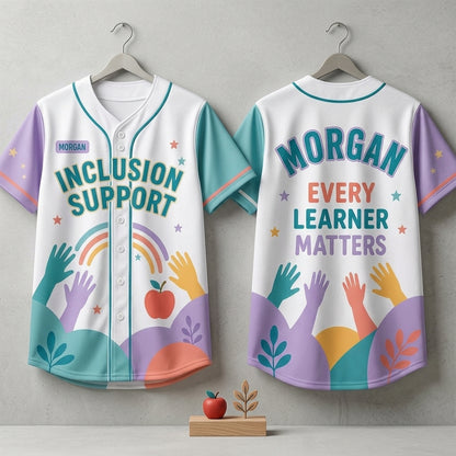 Personalized Inclusion Support Baseball Jersey - Custom Name Every Learner Matters Special Ed Teacher Gift