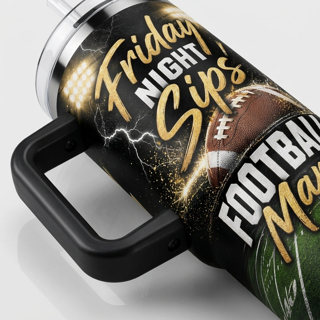 Personalized Football Mama 40oz Tumbler with Handle - Custom Name & Number Game Night Cup