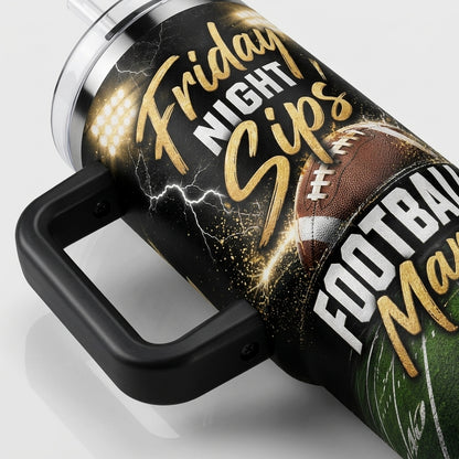 Personalized Football Mama 40oz Tumbler with Handle - Custom Name & Number Game Night Cup