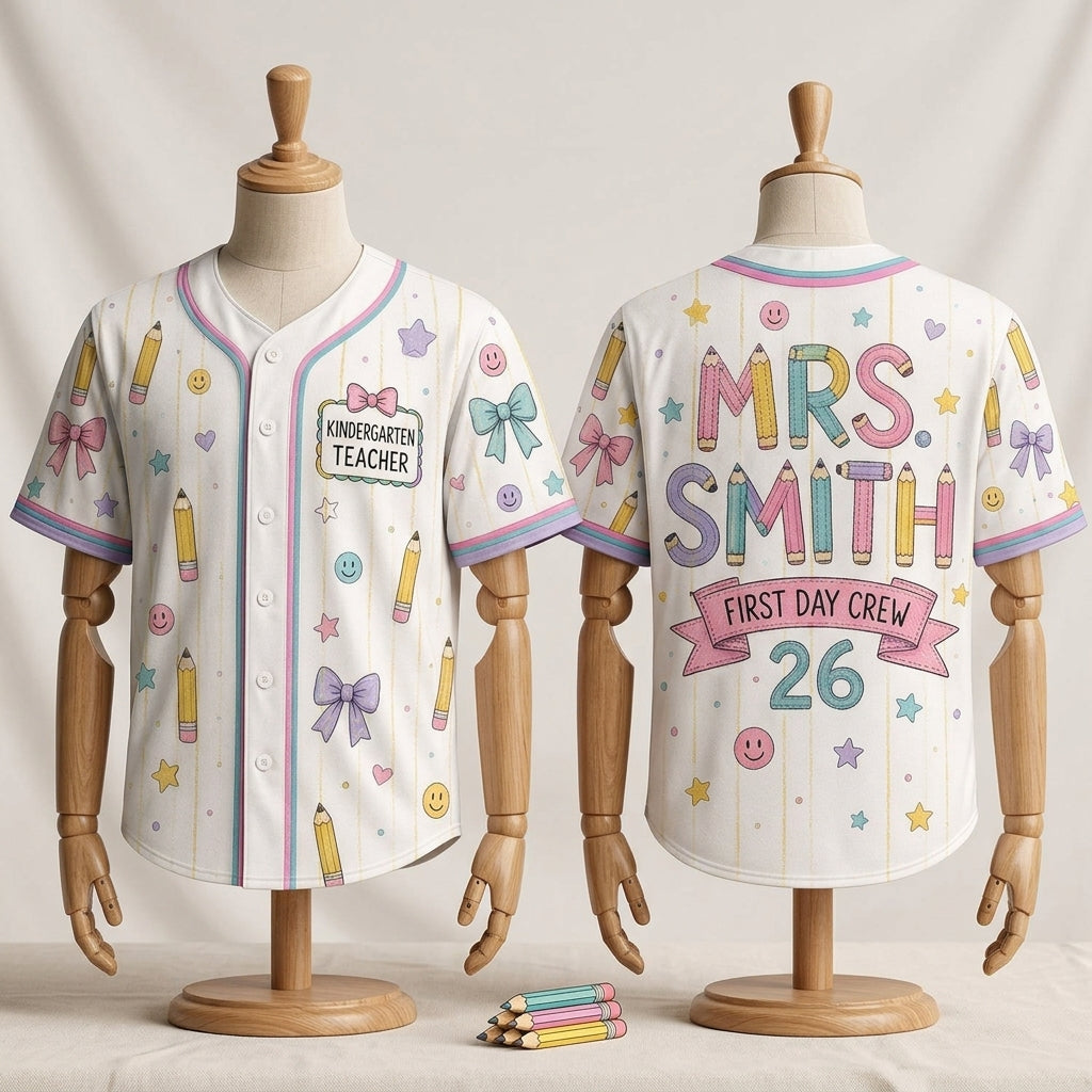 Personalized Kindergarten Teacher Baseball Jersey - Custom Name Mrs Smith First Day Crew Back to School Outfit