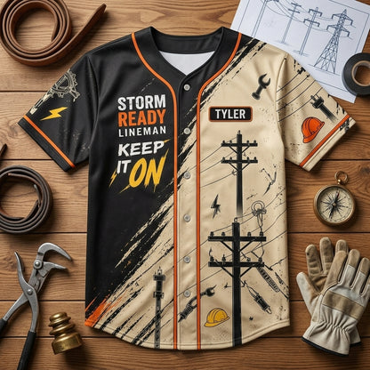 Personalized Lineman Power Line Crew Baseball Jersey - Custom Name Storm Ready Gift for Electrical Workers