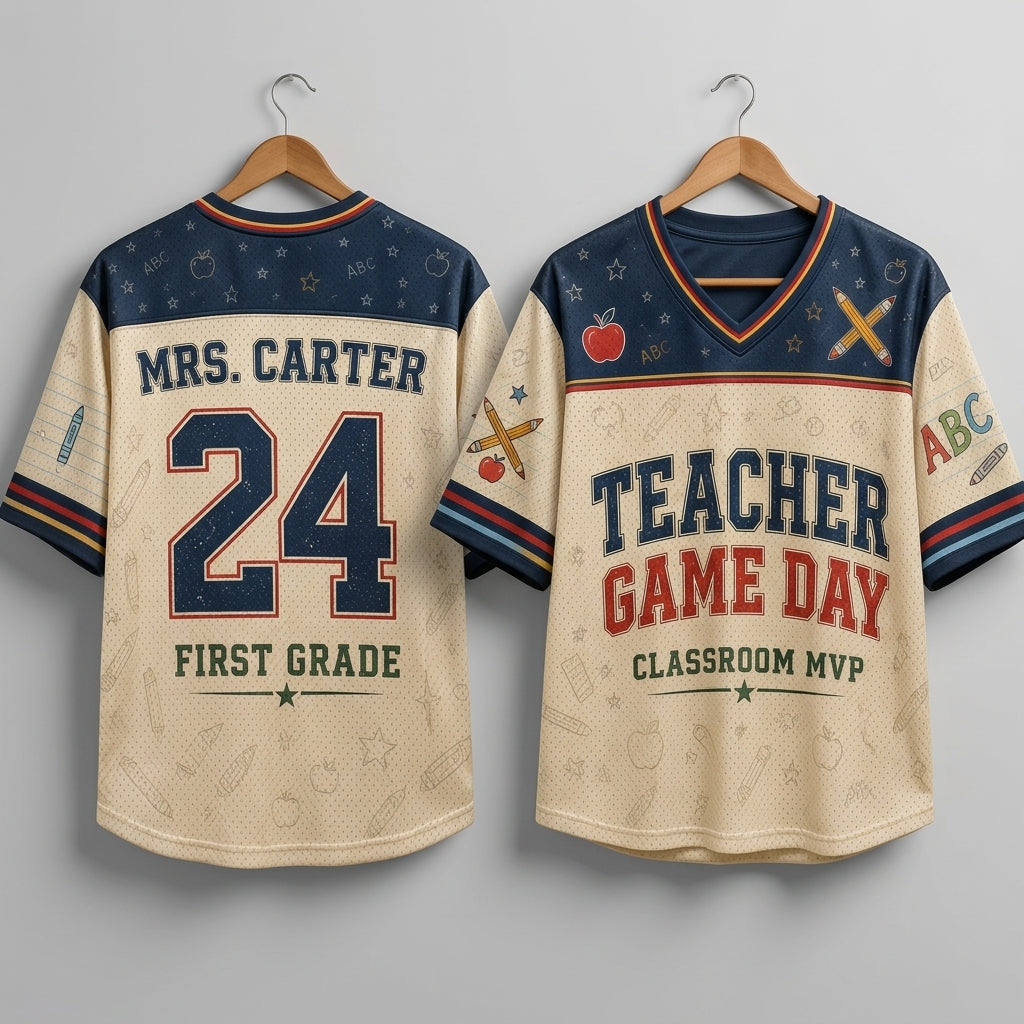 Personalized Teacher Game Day Baseball Jersey - Custom Name and Grade Classroom MVP Shirt