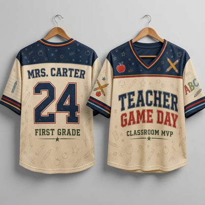 Personalized Teacher Game Day Baseball Jersey - Custom Name and Grade Classroom MVP Shirt