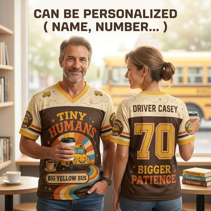Personalized School Bus Driver Football Jersey - Custom Name & Number Retro Tiny Humans Mesh Shirt