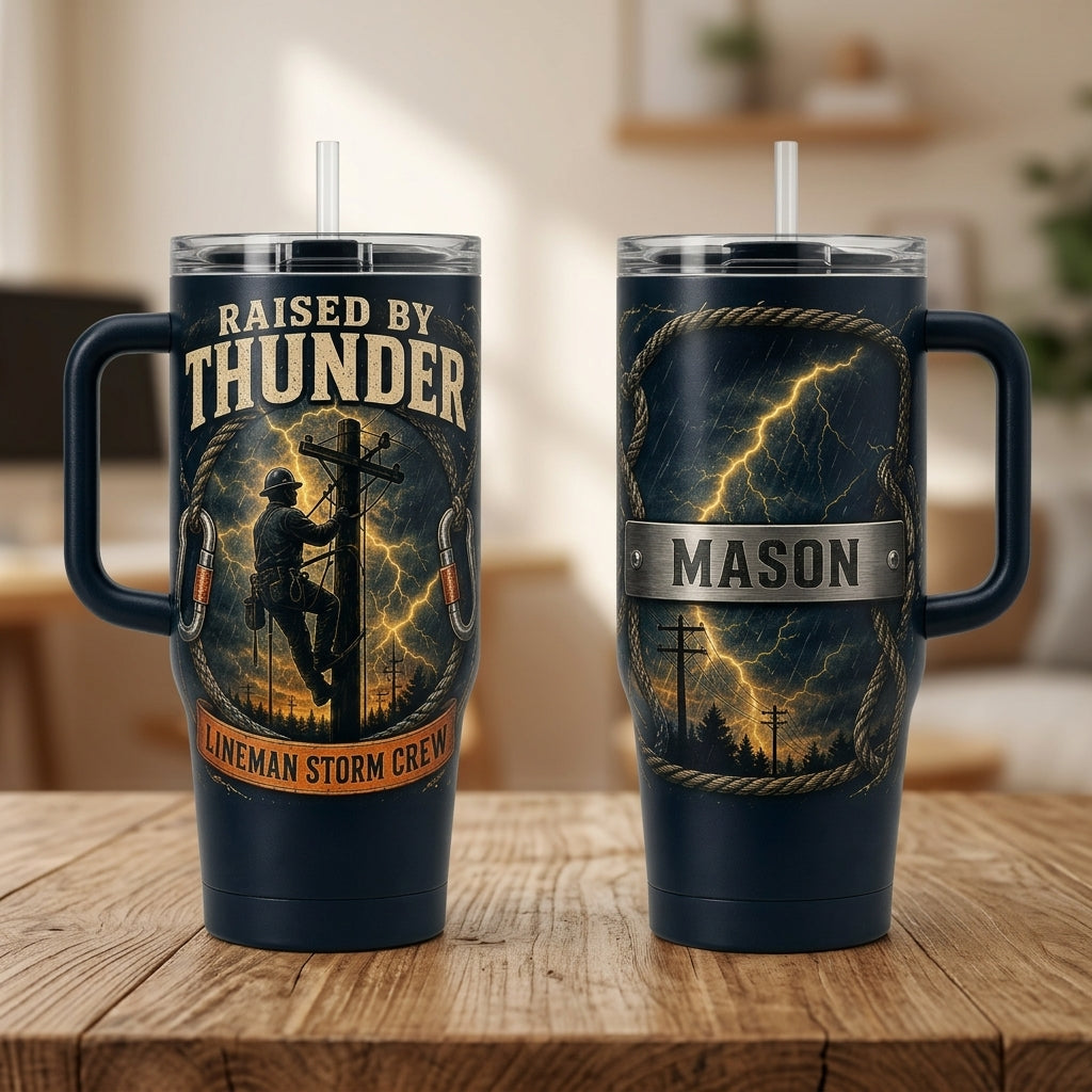 Personalized Lineman Storm Crew 40oz Tumbler with Handle - Custom Name Raised by Thunder Gift product view 2