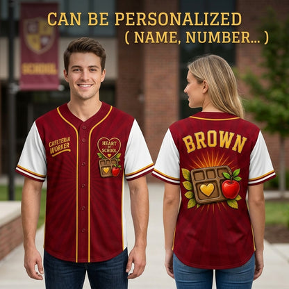 Personalized Cafeteria Worker Baseball Jersey - Heart of School Custom Name School Lunch Hero Apparel