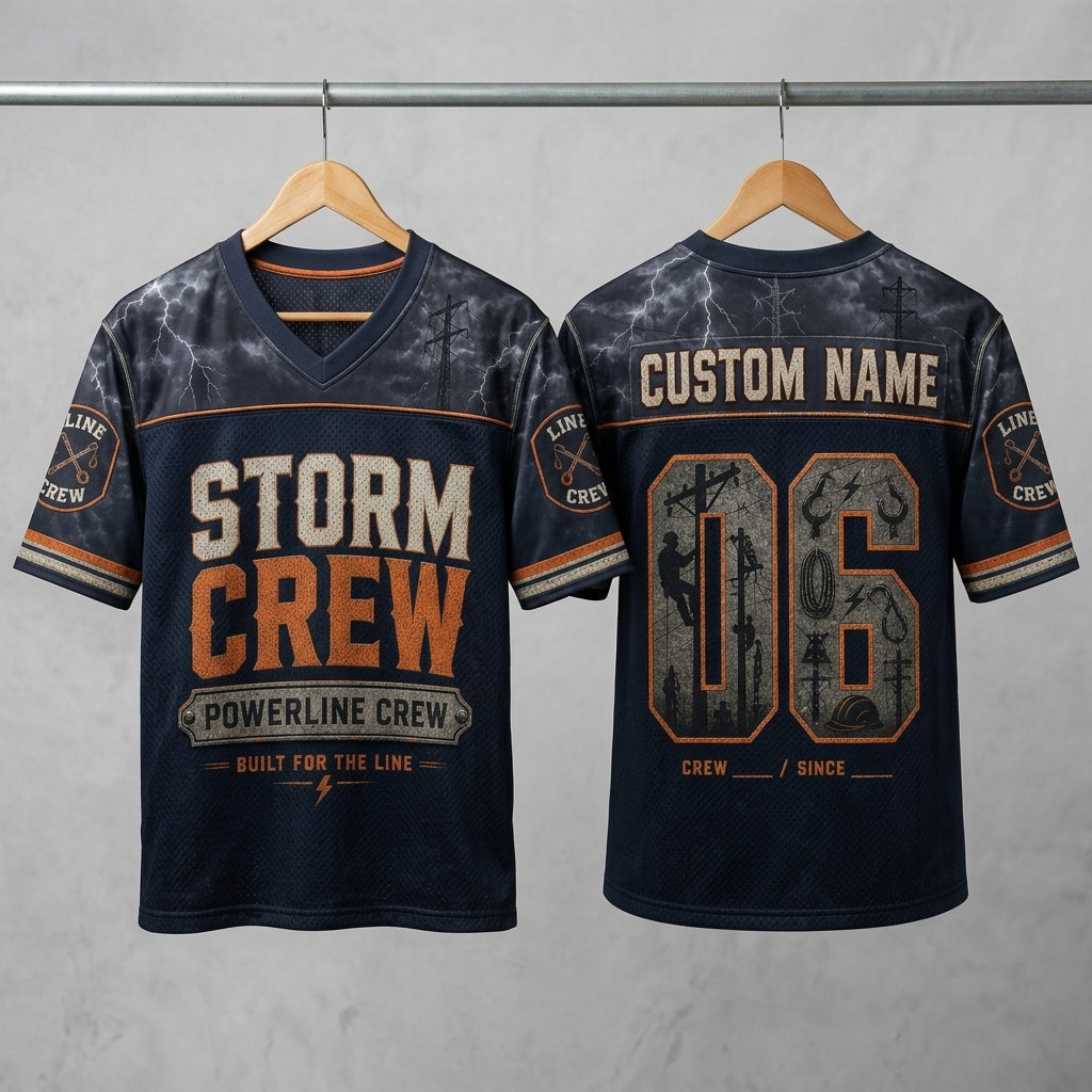 Personalized Storm Crew Powerline Lineman Football Jersey - Custom Name & Number Utility Worker Athletic Shirt