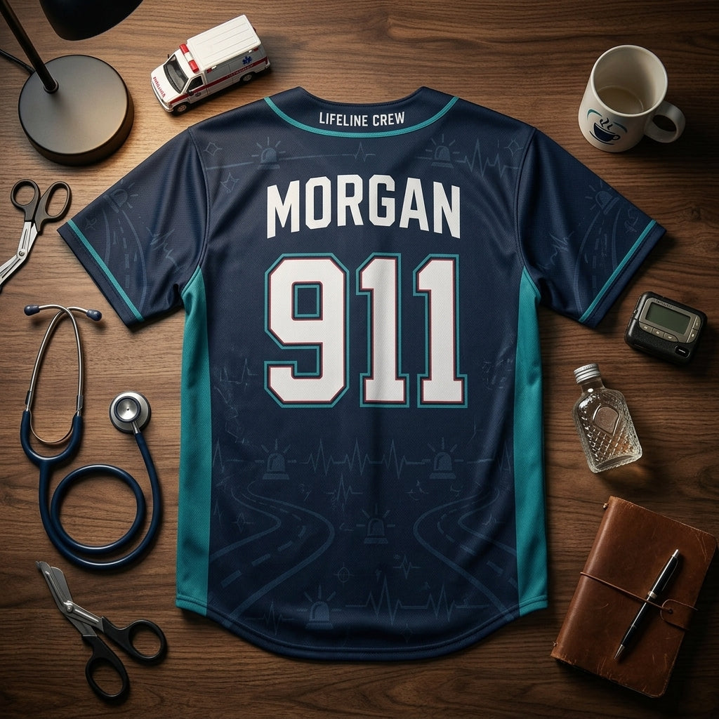Personalized Night Shift EMS Baseball Jersey - Custom Name & Number Lifeline Crew Shirt for First Responders product view 5