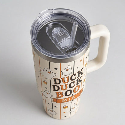 Personalized Duck Duck Boo Halloween 40oz Tumbler with Handle - Custom Name Ghost Duck Gift