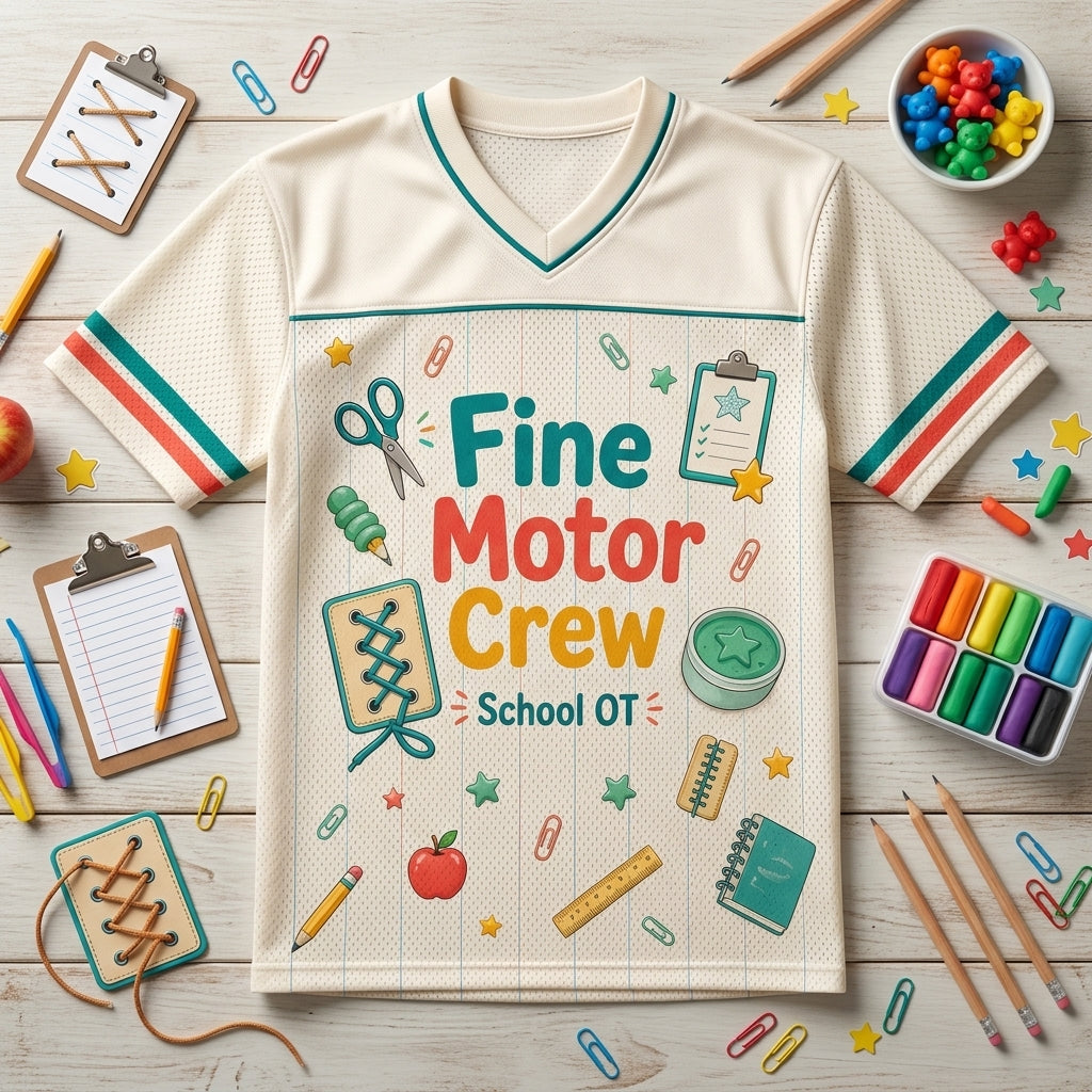 Personalized School OT Fine Motor Crew Football Jersey - Custom Name Occupational Therapist Mesh Shirt