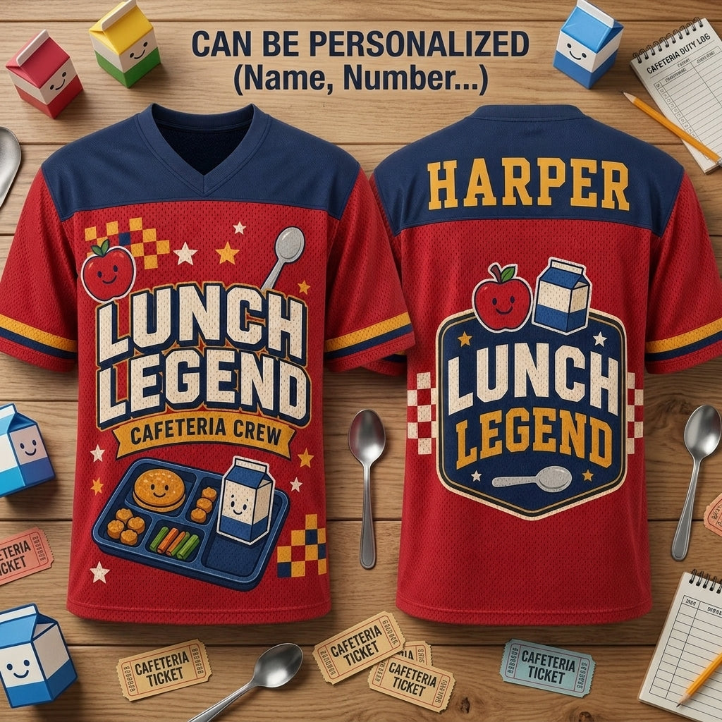Personalized Lunch Legend Cafeteria Crew Football Jersey - Custom Name School Staff Gift