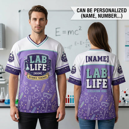 Personalized Science Teacher Lab Life Football Jersey - Custom Name and Room Number Mesh Athletic Shirt