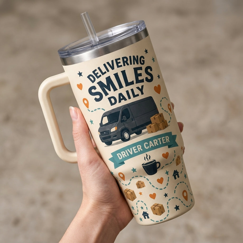 Personalized Delivering Smiles Daily Delivery Driver 40oz Tumbler - Custom Route Hero Gift