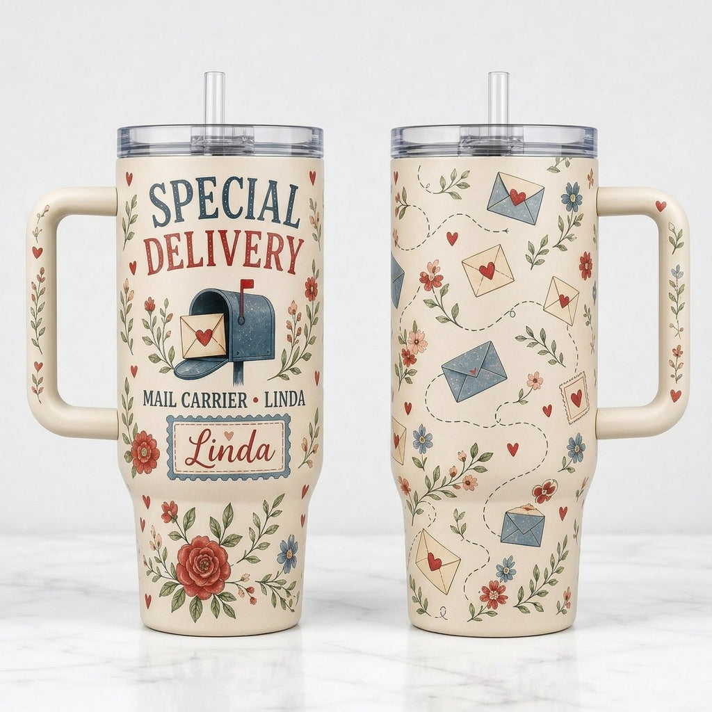 Personalized Mail Carrier Special Delivery 40oz Tumbler with Handle, Custom Name Gift for Postal Workers