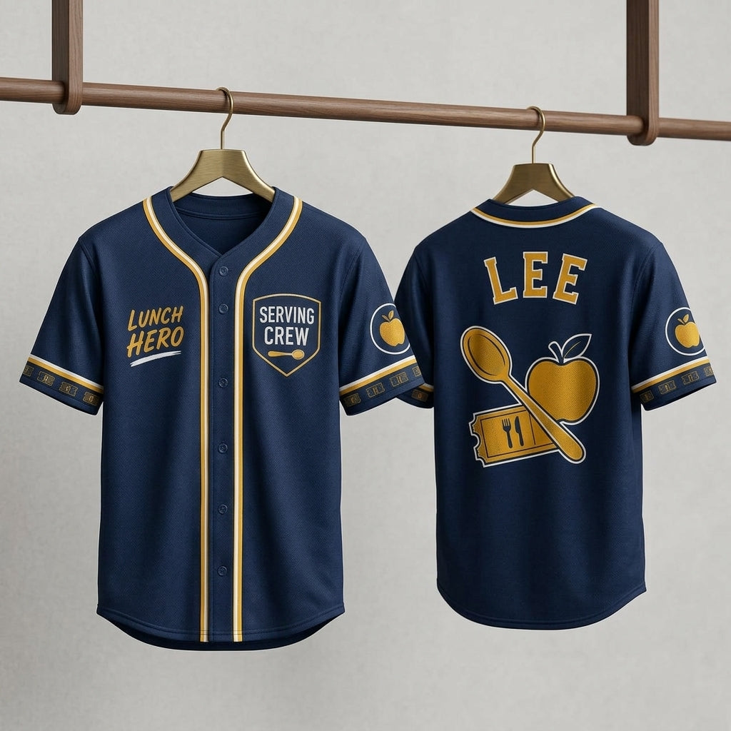 Personalized Lunch Hero School Cafeteria Baseball Jersey - Custom Name Serving Crew Gift for Lunch Ladies