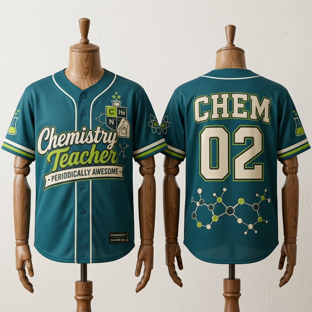 Personalized Chemistry Teacher Baseball Jersey - Custom Name & Number Periodically Awesome Science Gift