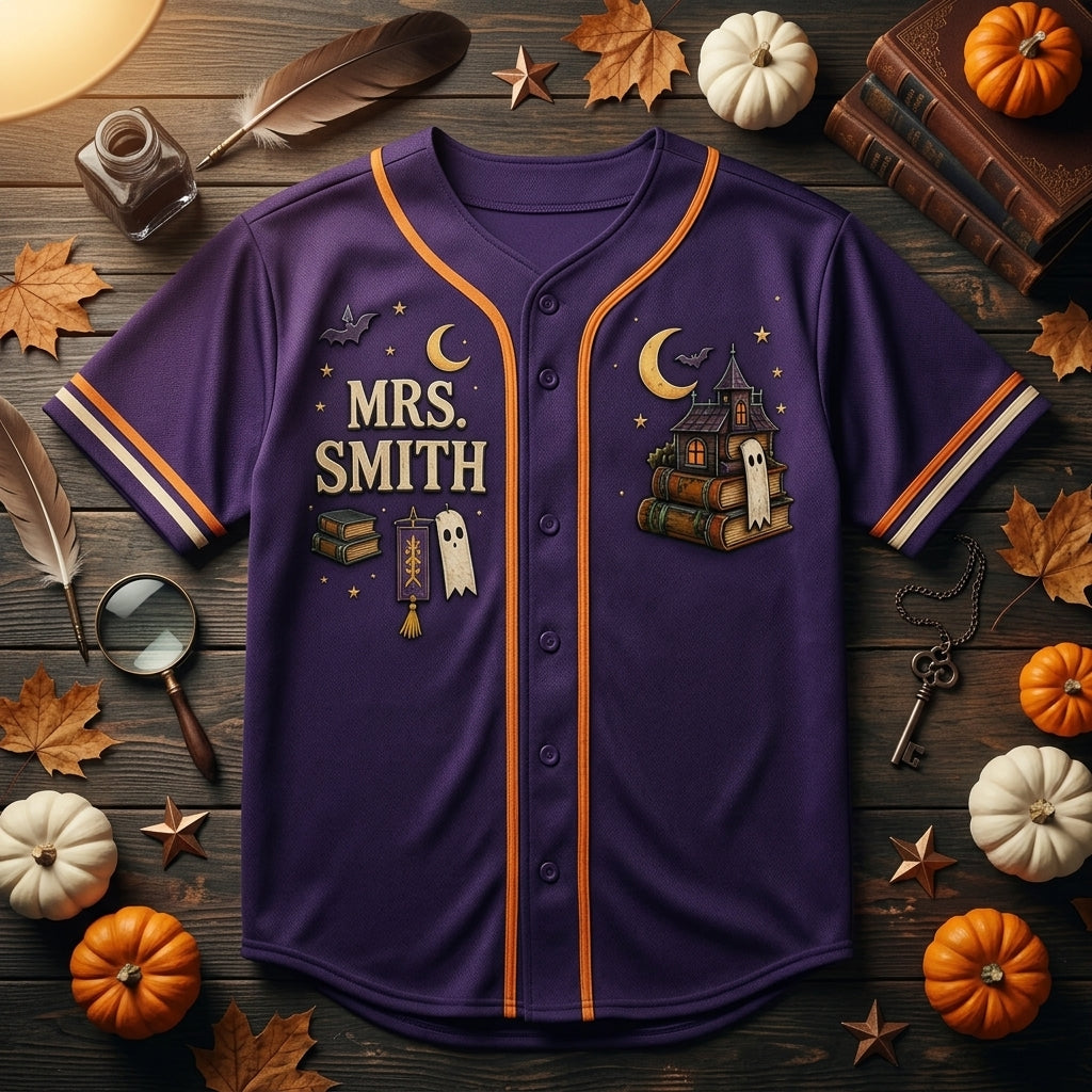 Personalized Booked For Halloween Baseball Jersey - Custom Name Spooky Bookworm Teacher Gift