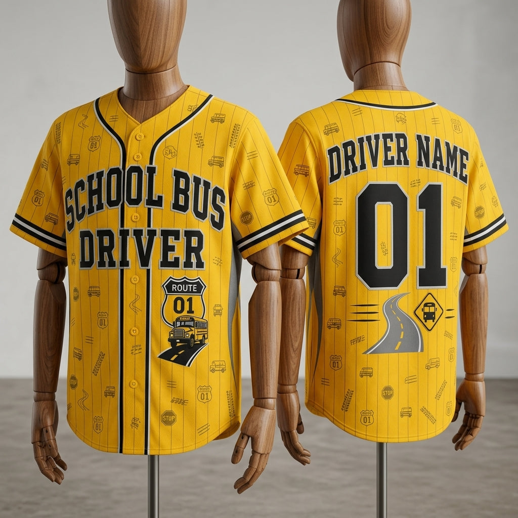Personalized School Bus Driver Yellow Baseball Jersey - Custom Name and Number Gift for Drivers